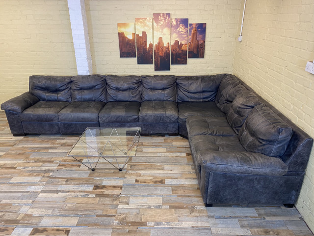 Huge Rustic Black Aniline Leather Corner Sofa (ME)