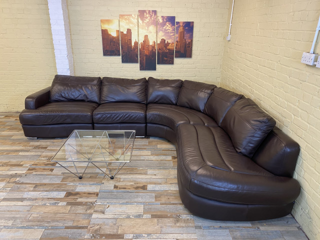 Long Dark Brown Leather Corner Sofa (ME)