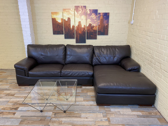 Elegant Compact Brown Leather Corner Sofa
