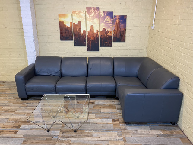 Cool Grey Modular Leather Corner Sofa