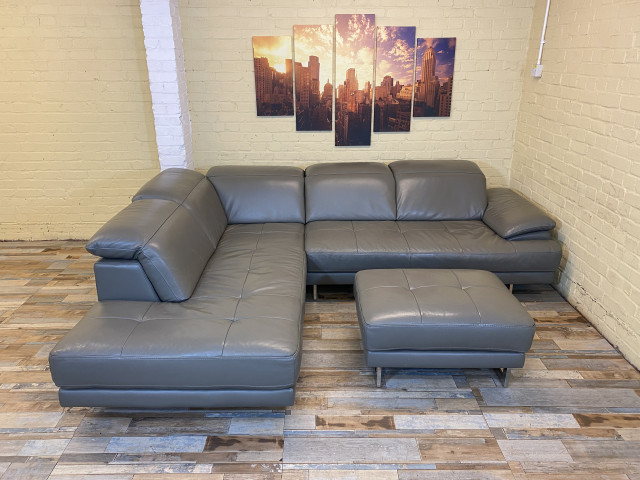 Cool Grey Large Family Leather Corner Sofa (ME)