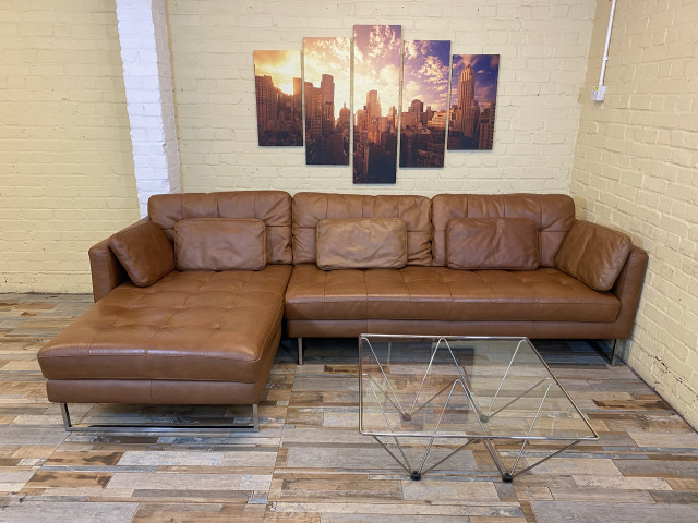 Dwell Plush Large Tan Leather Corner Sofa