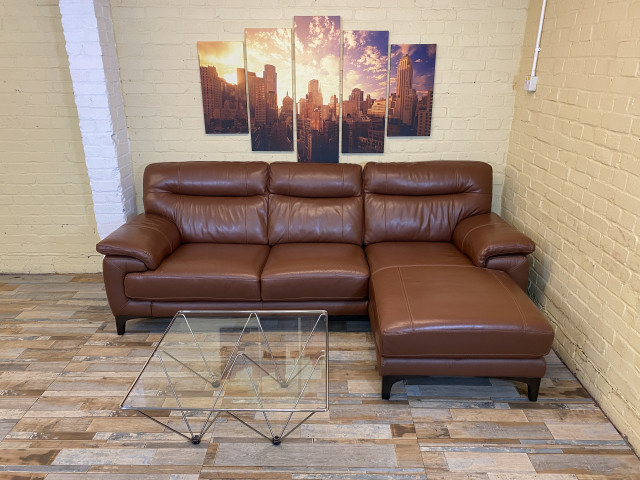 Perfect Plush Brown Leather Corner Sofa (KT)