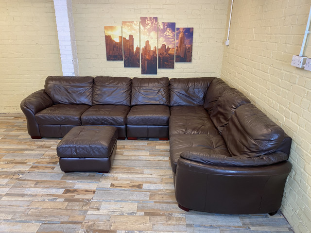 Versatile Large Brown Leather Corner Sofa
