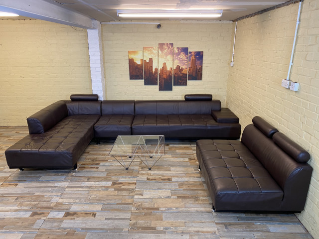 BIG FLEX Brown Leather Corner Sofa Suite (KT)