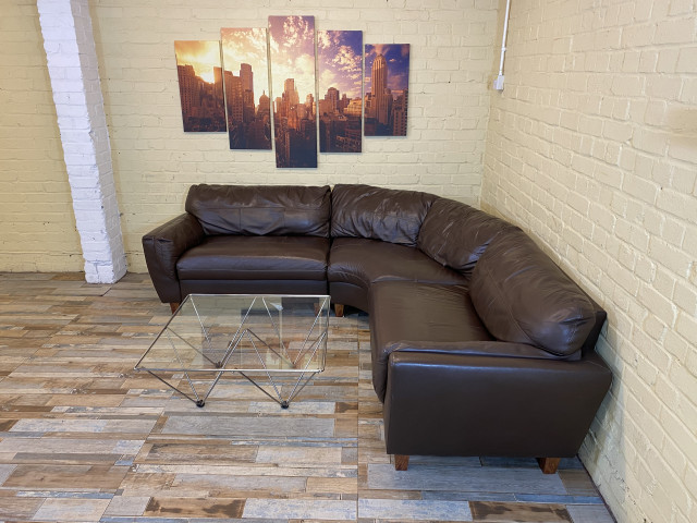 Compact Deep Brown Leather Corner Sofa