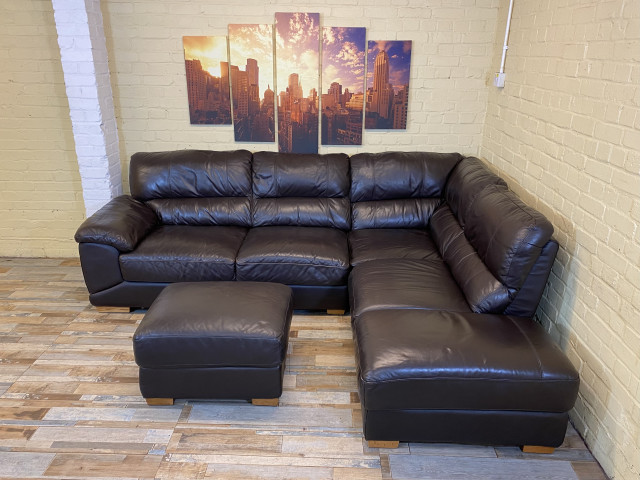 Complete Brown Leather Corner Sofa