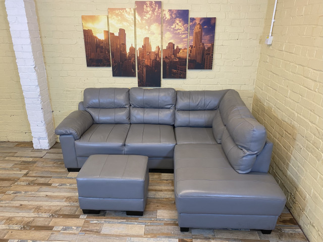 Cool Grey Leather Corner Sofa