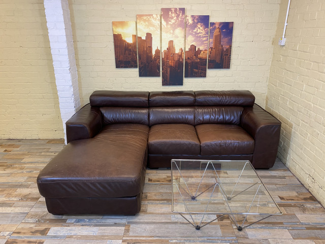 Aesthetic Delight Brown Leather Corner Sofa