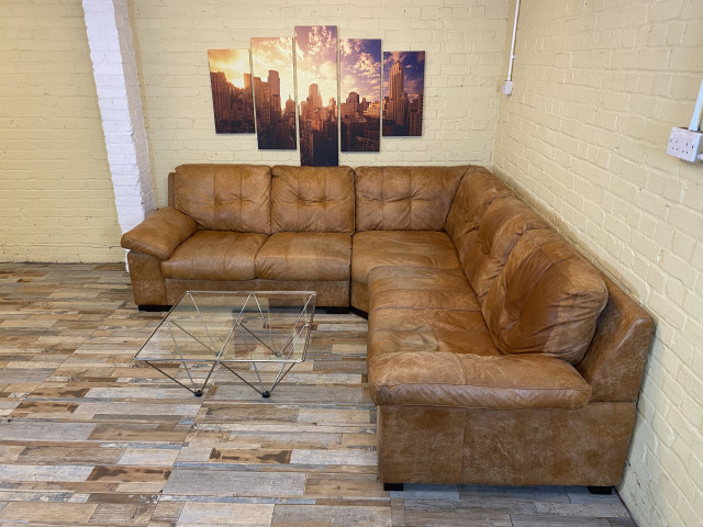 Rustic Tan Leather Corner Sofa