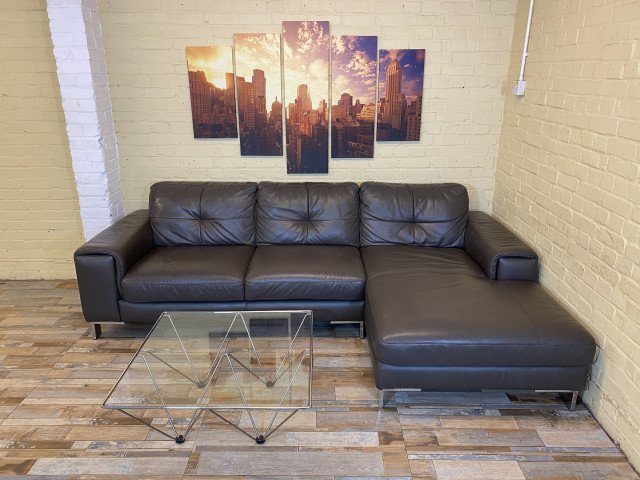 Grey Large Leather Corner Sofa