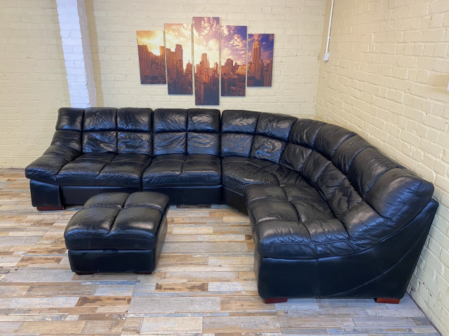 Modular Big Black Comfy Leather Sofa