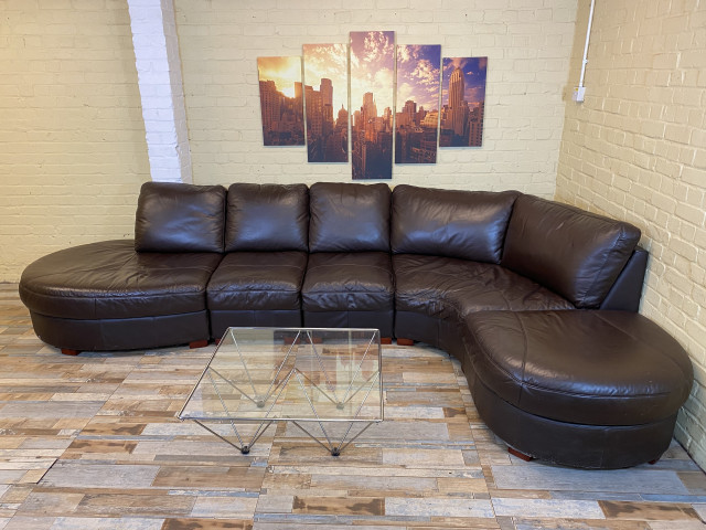 Big Smooth Modular Brown Leather Corner Sofa