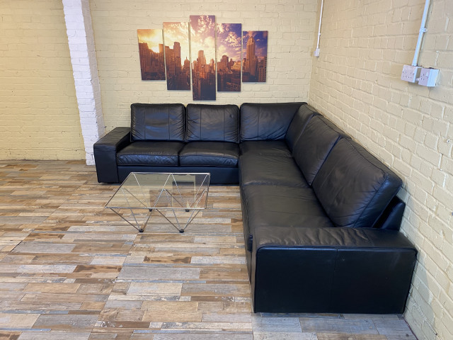 Mega Black Leather Corner Sofa (ME)