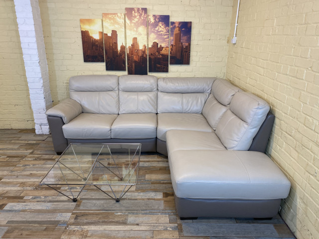 Perfect 2 Tone Beige Leather Corner Sofa (ME)