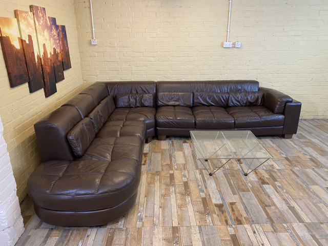 Big Modular Brown Leather Corner Sofa