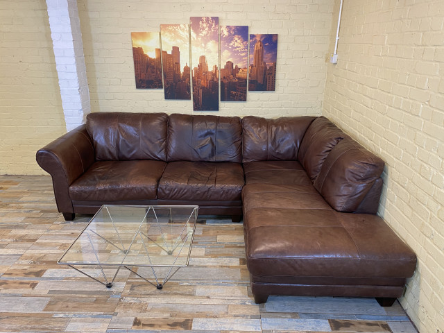 Country Quaint Brown Leather Corner Sofa