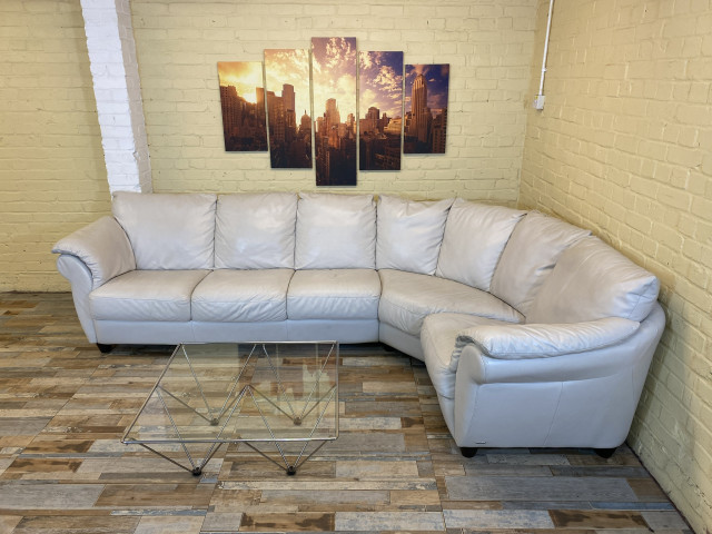 Natuzzi Grey/Cream Leather Corner Sofa (ME)