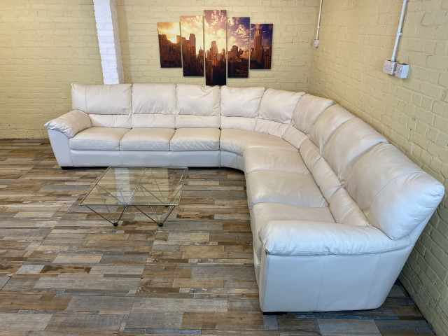 Massive Off White Leather Corner Sofa (ME)
