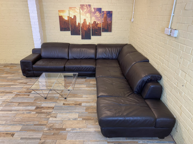 Delightful Brown Modular Leather Corner Sofa