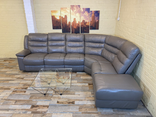 Grey Reclining Modular Leather Corner Sofa