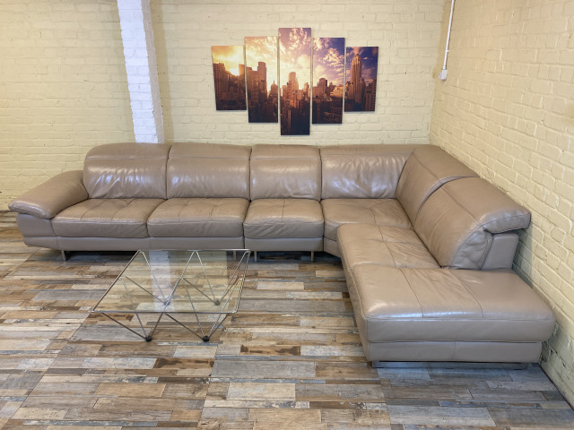 Super Large Beige Leather Corner Sofa (KT)
