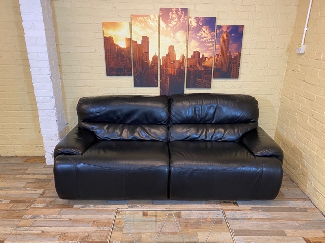 Big 2 Seater Recliner Black Leather Corner Sofa
