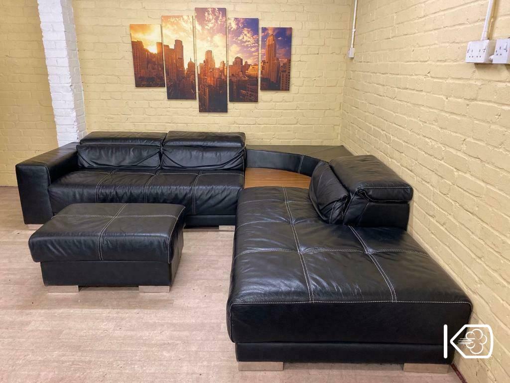 Big Family Black Leather Corner Sofa