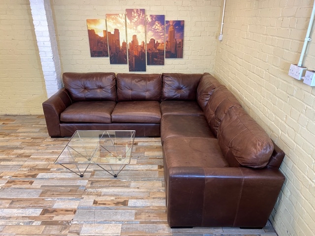 Country Charm Brown Leather Corner Sofa (ME)