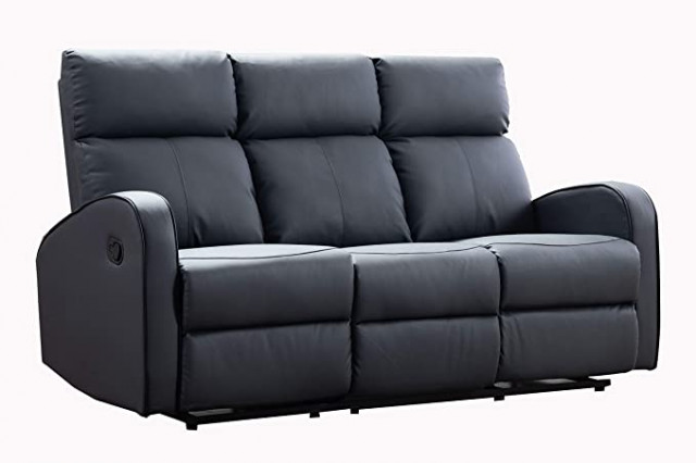 Furnituremaxi Boston Grey Leather 3 Seater Recline