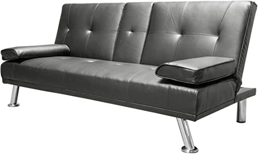 Humza Amani Faux Leather Folding Sofa Bed With Cup