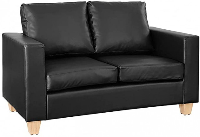 Modern 2 Seater Sofa in Black Faux Leather - Comes