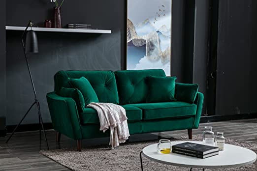 Fabric Lounge Sofa Green & Orange Velvet Moder