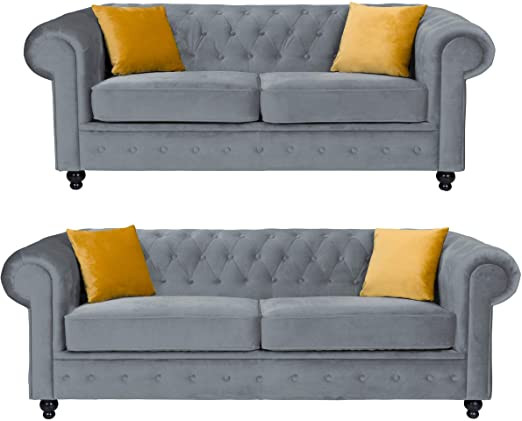 Sofas and More Hilton Chesterfield style Grey Fren