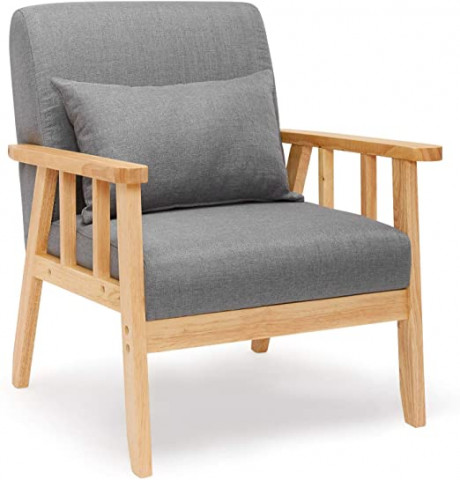 Meerveil Armchair Sofa Linen Solid Wood Frame Retr