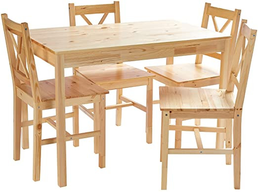 Home Treats Pine Dining Table and 4 Chairs Set | D