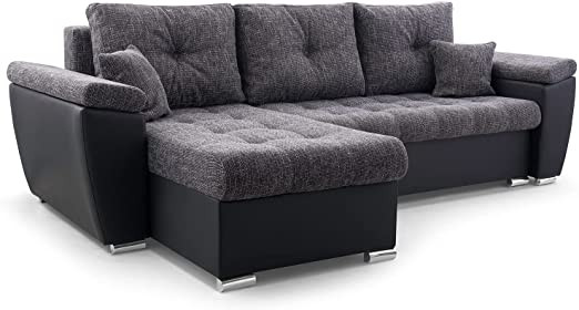Corner Sofa Bed 'CORFU' Fabric Faux Leather Sleepi