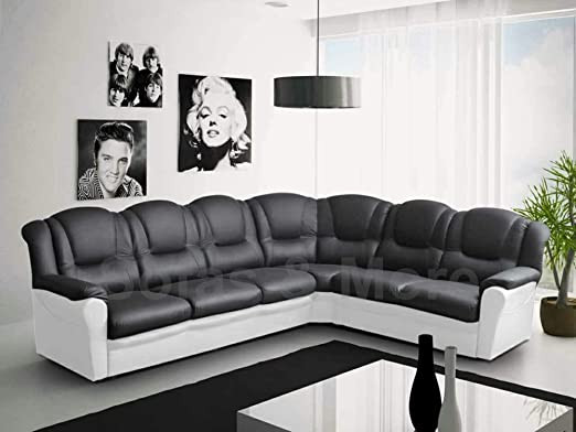 Texas Big Corner Sofa Suite - Black and White Faux