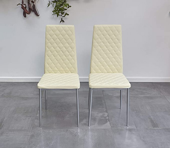 Furnituremaxi Pair of Cream Chairs with Chrome leg