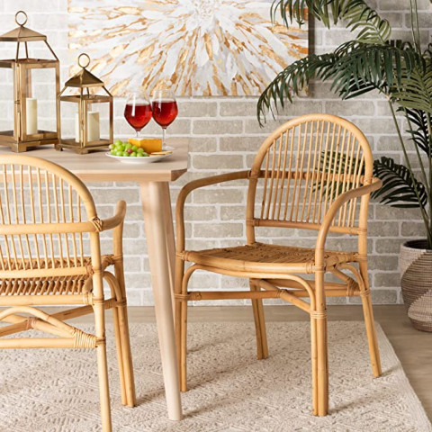 Baxton Studio Dining Chair, Rattan, Natural, Stand