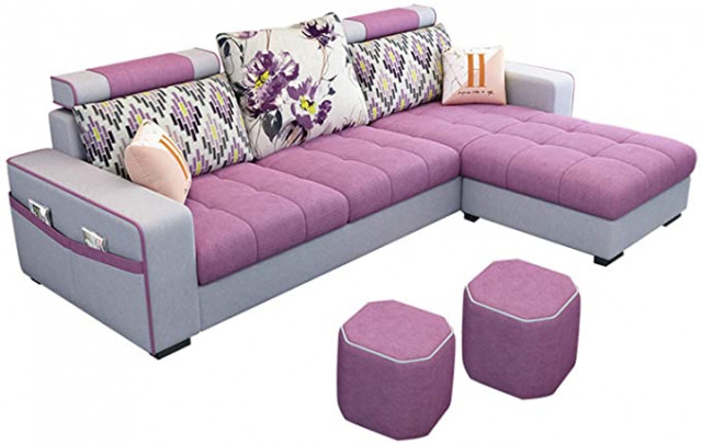 3-Seat Corner Fabric Sofa,Nordic Lazy Couch with 2