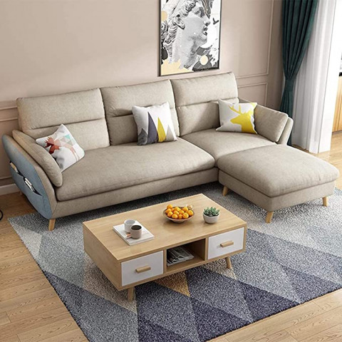 SND-A 3-Seat L-Shaped Corner Sofa Modern Fabric Fu