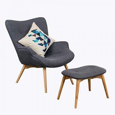 WALNUT Modern Retro Contour Chair with Foot Stool 