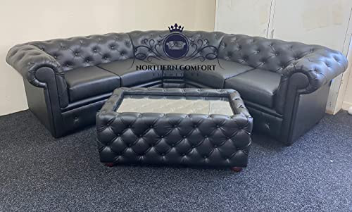 Chesterfield Corner Sofa in Black Bonded Leather (