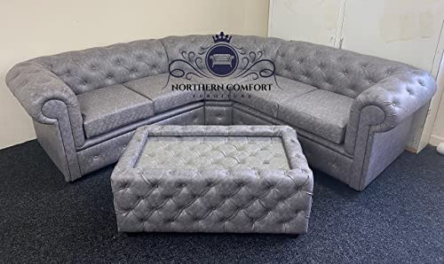 Chesterfield Corner Sofa in Grey Bonded Leather (5