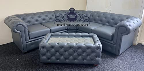 Chesterfield Corner Sofa in Slate Bonded Leather (