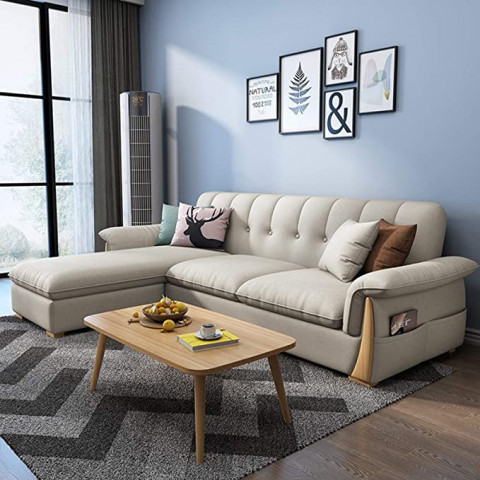 Linen Fabric Sectional Sleeper Sofa Couch with Pul