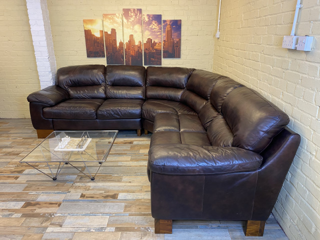 Deep Comfy Brown Leather Corner Sofa
