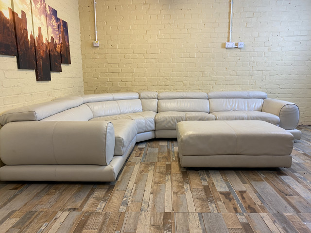 Remarkable Cream Leather Corner Sofa