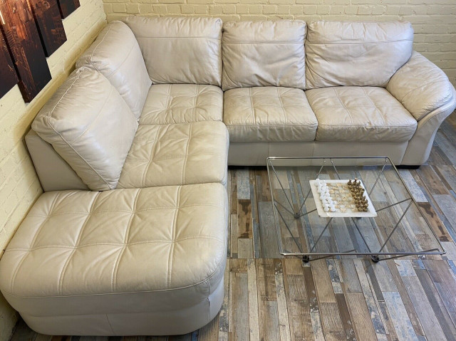 Cream Leather Corner Sofa